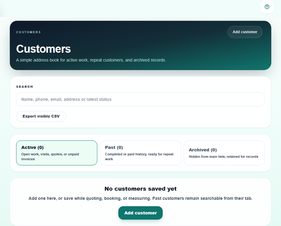 Pro Quoter tradesman CRM customer and job history