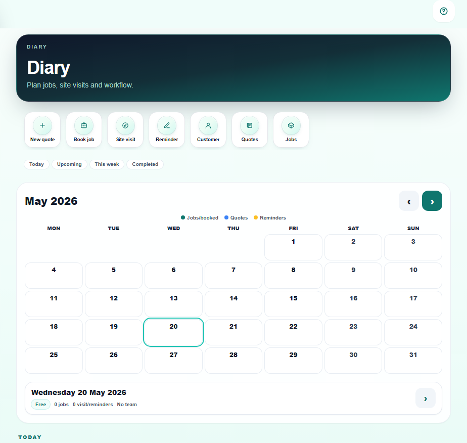 Pro Quoter job management and diary